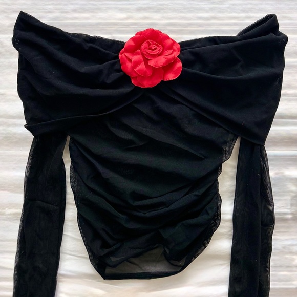 AMANDA UPRICHARD X Revolve Nellia Blouse Y2K Sheer Mesh 3D Rosette Top - Picture 11 of 16